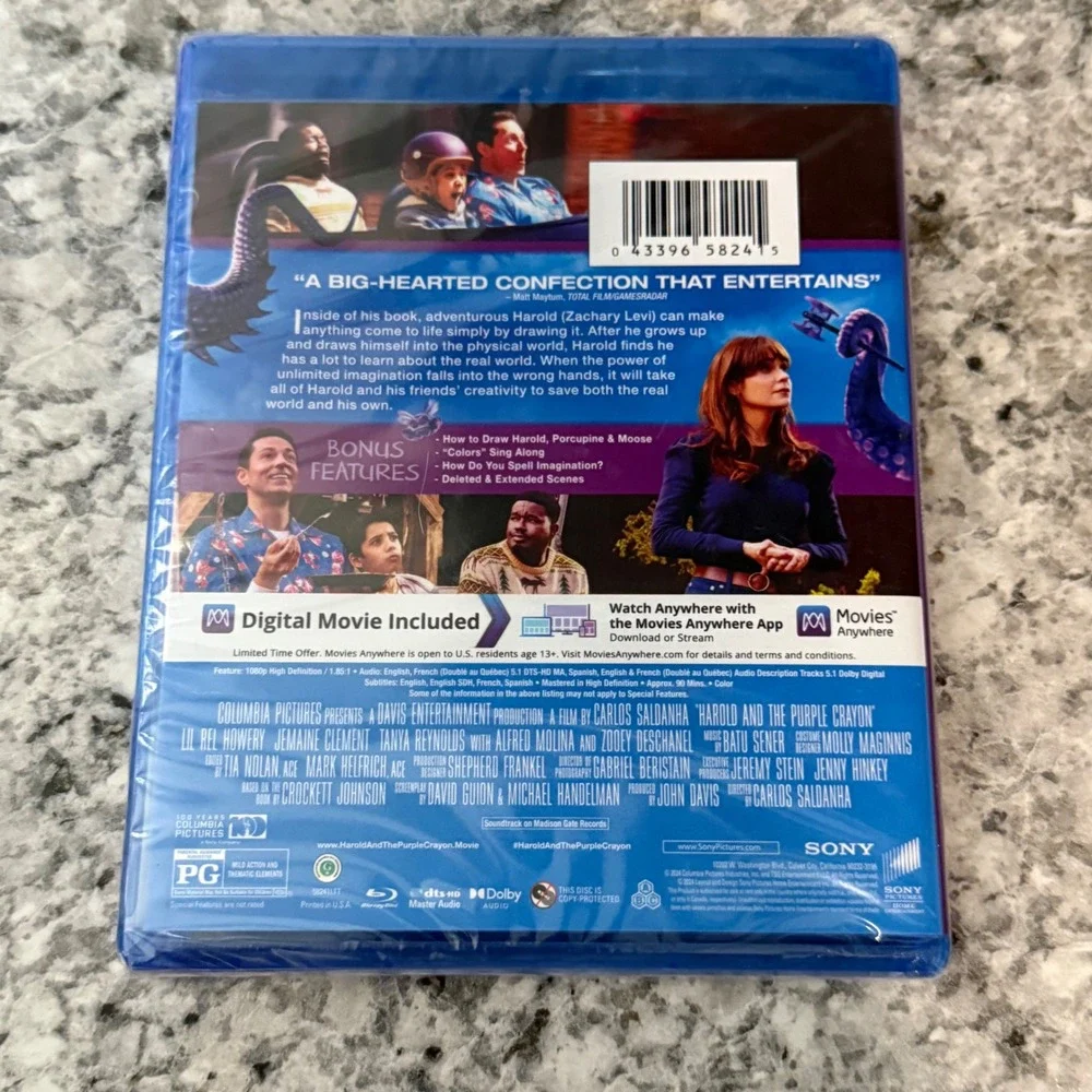 Harold and the Purple Crayon Blu-ray +‎ Digital New Sealed Zachary Levi Movie